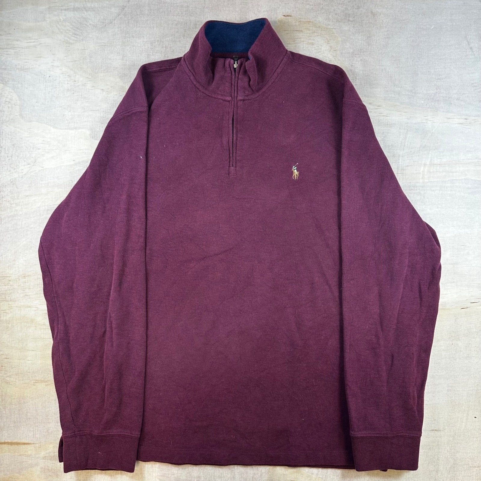 Polo Ralph Lauren Mens Estate Rib Quarter Zip Pullover Burgundy Large L